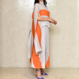 Irregular Color Block Pleated Loose Maxi Dress GZRF-KH-0028