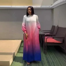 Bubble Sleeve Gradient Color Loose Long Dress GZRF-KH-0080