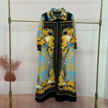 Loose Lapel Vintage Print Long Dress GZRF-KH-0092