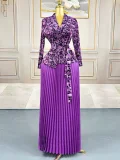 Long Sleeve Print Pleated Maxi Dress GZRF-A227