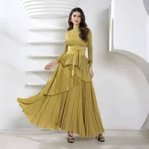 Pleated Solid Color Top Long Skrits Suit GZRF-KH-0096