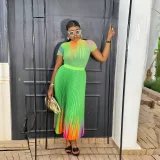 Rainbow Printed Short Sleeve Loose Half Skirt Suit GZRF-KH-0085