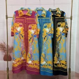 Loose Lapel Vintage Print Long Dress GZRF-KH-0092