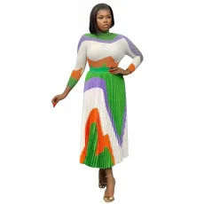 Contrast Color Print Long Sleeve Two Piece Skirts Set GZRF-KH-0021