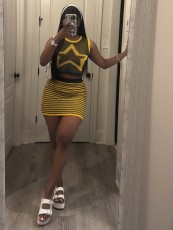Knits Sleeveless Tank Tops Two Piece Skirts Set YWXS-K25L637