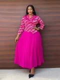 Long Sleeve Print Pleated Maxi Dress GZRF-A227