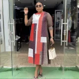 Color Block Long Sleeve Loose Maxi Dress GZRF-KH-0026