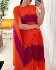 Irregular Color Block Pleated Loose Maxi Dress GZRF-KH-0028