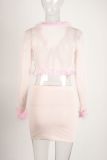 Solid Color Long Sleeve Two Piece Skirts Set YWXS-K25L65