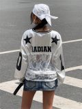 Print Lace See Through V Neck Sweatshirt YWXS-K25L162