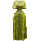 Stamped Tops Press Pleated Maxi Dress GZRF-A203