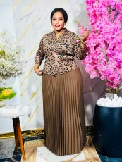 Long Sleeve Print Pleated Two Piece Skirts Set GZRF-A231