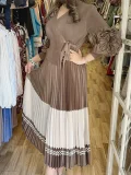 Long Sleeve Color Block Tie Up Maxi Dress GZRF-A232