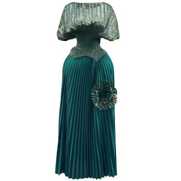 Stamped Tops Press Pleated Maxi Dress GZRF-A203