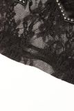 Print Lace See Through V Neck Sweatshirt YWXS-K25L162