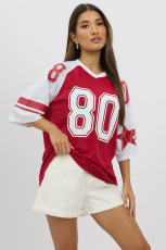 V Neck Loose Print Sport T Shirt YWXS-XS-L45292