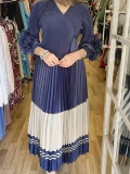 Long Sleeve Color Block Tie Up Maxi Dress GZRF-A232