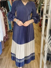 Long Sleeve Color Block Tie Up Maxi Dress GZRF-A232