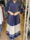 Long Sleeve Color Block Tie Up Maxi Dress GZRF-A232
