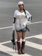 Print Lace See Through V Neck Sweatshirt YWXS-K25L162