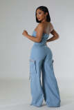 Fashion Wrap Chest Denim Straight Jumpsuit LX-6998