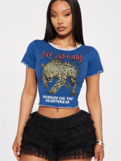 Leopard Letter Print Short Sleeve T Shirt YWXS-KL25L33