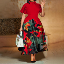 Plus Size Lapel Ruffles Sleeve Midi Dress NNWF-8109