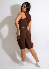 Sleeveless Zipper Hooded Two Piece Shorts Set LSD-82066