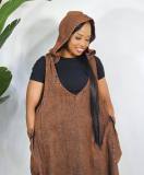 V-Neck Hooded Vest Denim Midi Dress GYLN-6599