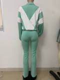 Lapel Zipper Patchwork Sport Two Piece Pants Set LSD-2499