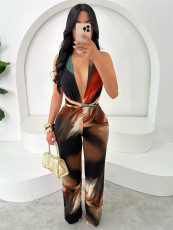 Print V Neck Backless Jumpsuit YWXS-XS-L45444