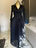 Pleated Print Tie Up Print Maxi Dress GZRF-A202