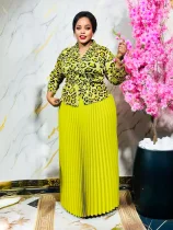 Long Sleeve Print Pleated Two Piece Skirts Set GZRF-A231