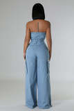 Fashion Wrap Chest Denim Straight Jumpsuit LX-6998