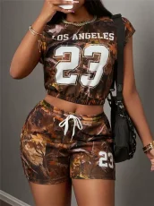 Camouflage Print Sleeveless Two Piece Shorts Set  YWXS-K25L209