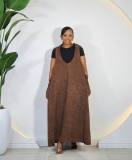 V-Neck Hooded Vest Denim Midi Dress GYLN-6599