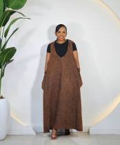 V-Neck Hooded Vest Denim Midi Dress GYLN-6599