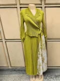 Pleated Print Tie Up Print Maxi Dress GZRF-A202