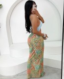 Sexy Print Sling Backless Maxi Dress YWXS-K25L395