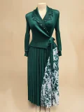 Pleated Print Tie Up Print Maxi Dress GZRF-A202