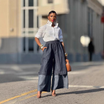 Patchwork Contrast Color Wide Leg Jeans GYLN-8157