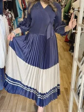 Long Sleeve Color Block Tie Up Maxi Dress GZRF-A232