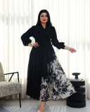 Pleated Print Tie Up Print Maxi Dress GZRF-A202