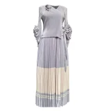 Long Sleeve Color Block Tie Up Maxi Dress GZRF-A232