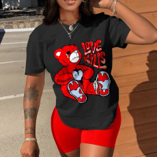 O Neck Loose Sport Print Two Piece Shortss Set LSD-1343