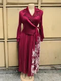 Pleated Print Tie Up Print Maxi Dress GZRF-A202