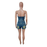 Fashion Denim Wrap Chest Romper GKNF-6051