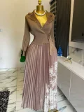 Pleated Print Tie Up Print Maxi Dress GZRF-A202