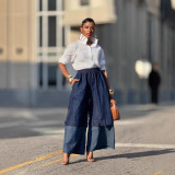 Patchwork Contrast Color Wide Leg Jeans GYLN-8157