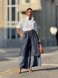 Patchwork Contrast Color Wide Leg Jeans GYLN-8157